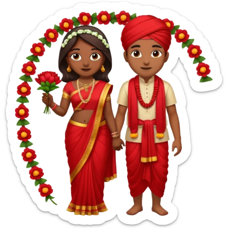 indian woman in saree and indian man in dhoti holding garlandrs sticker