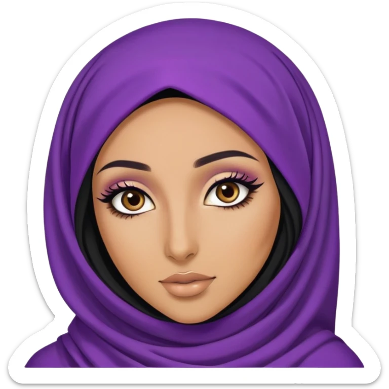 purple hijabi baddie,pretty, brown eyes, makeup, black eyeliner, long hair sticker