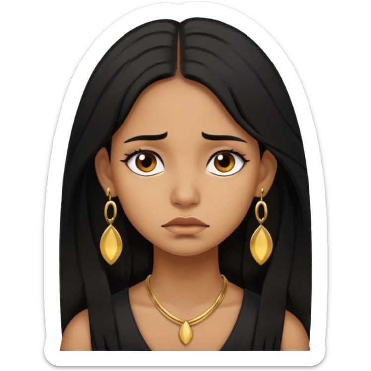 brown girl who has long layered black hair with gold earrings  who is sad sticker