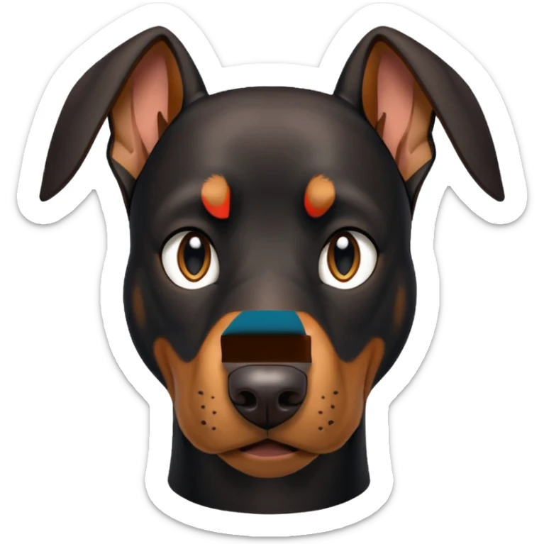Make the doberman's face front-facing, in the style of the default dog emoji, Discord style, simple and expressive. sticker