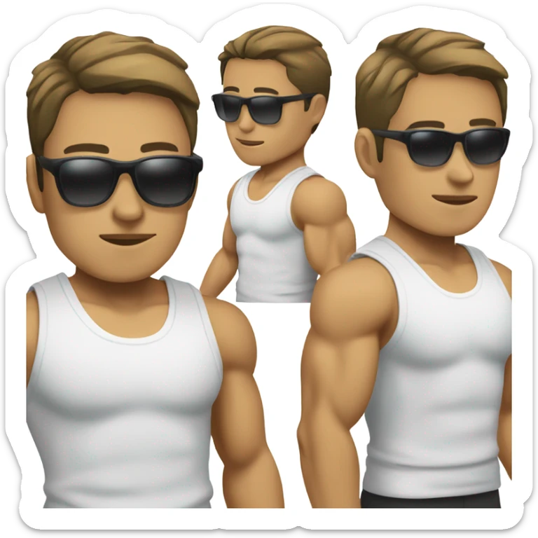 muscular asian personal trainer short golden hair with sunglasses white vest sticker