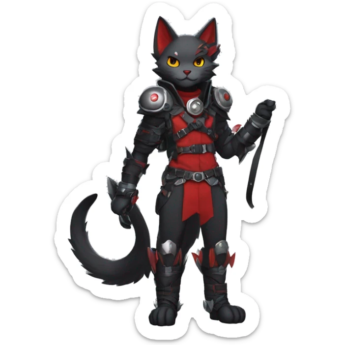 Anthro cool cute edgy elegant beautiful black grey punk techwear red fantasy nargacuga-bat-cat-Fakemon collar harness warrior full body sticker