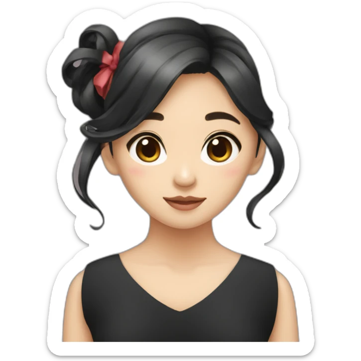 cinnamonroll asian girl with black slip dress with ribbons in hair sticker