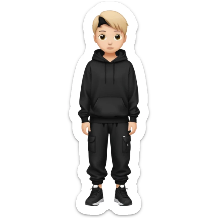 Teen wearing black baggy pants and black hoodie sticker