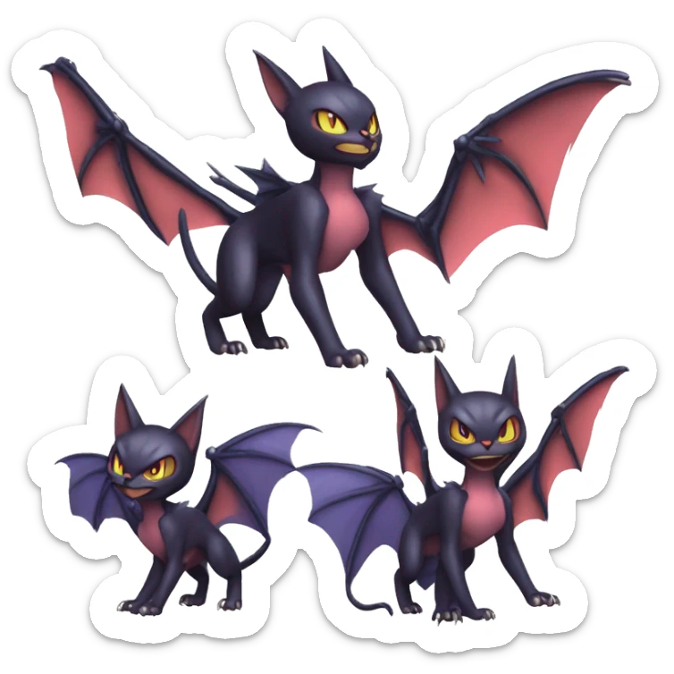 Cool Bat-Cat-Noivern-Noibat-Litten-Pokémon-Fakémon-hybrid Full Body sticker