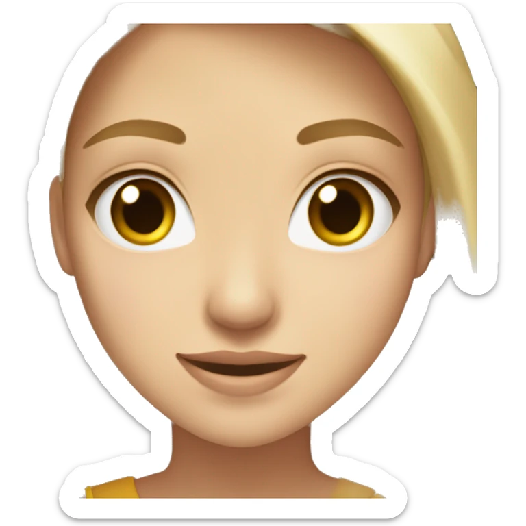 Women Blonde teenager with light skin and brown eyes, long blonde hair, sleeveless shirt, smiling sticker