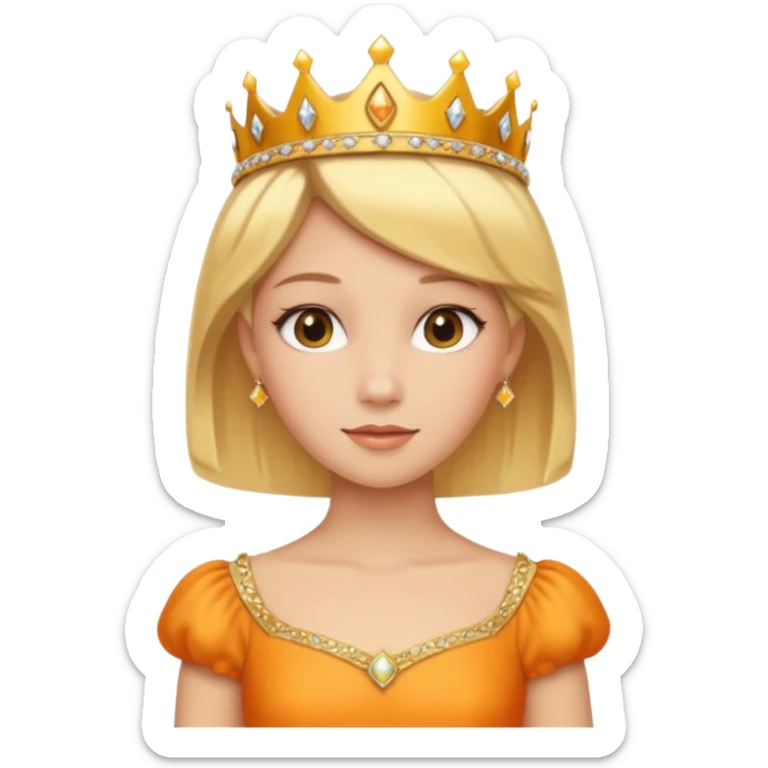 Princess in orange yellow Dress with gold Tiara, short Blonde Hair sticker