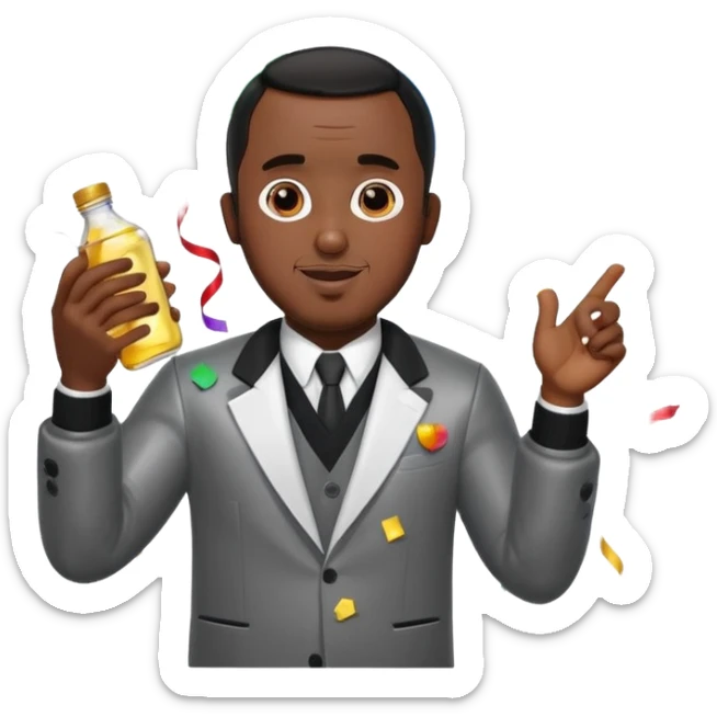 Diddy holding baby oil at a party with balloons and confetti and banners oiled up sticker