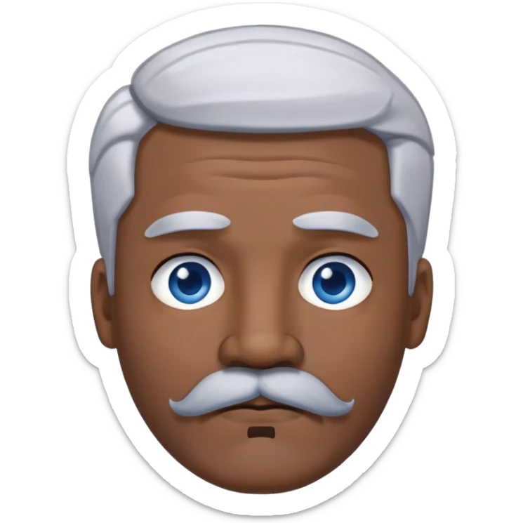 "- Nam
- 40 tuổi
- Da đen
- Tóc bạc
- Mắt xanh nước biển, có ria
- Mặt buồn
" sticker