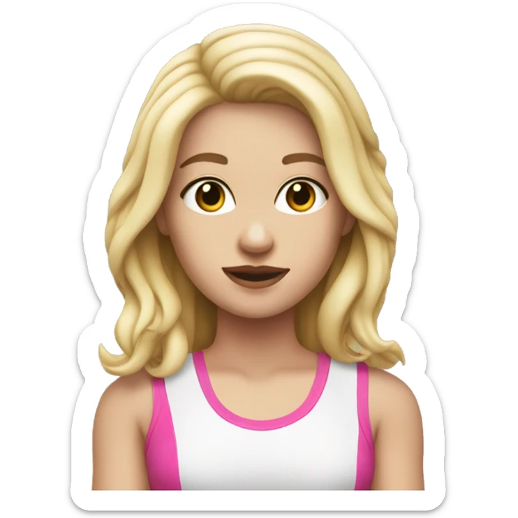 White girl, with blonde hair that has pink ends, white tank top and fishnet gloves sticker