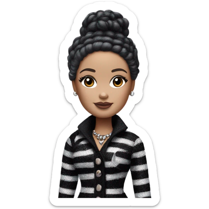 Bouclé Beauty Barbie, Wednesday Addams from academy, in dark-gray and black striped sticker