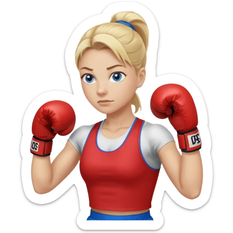 Rubia de ojos azules boxeo con pelo recogido y mostrando cuerpo sticker