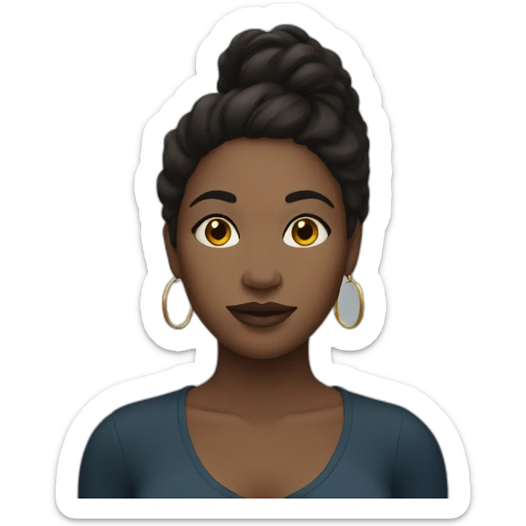 black woman with a round face and long dark hair and hoop earrings sticker