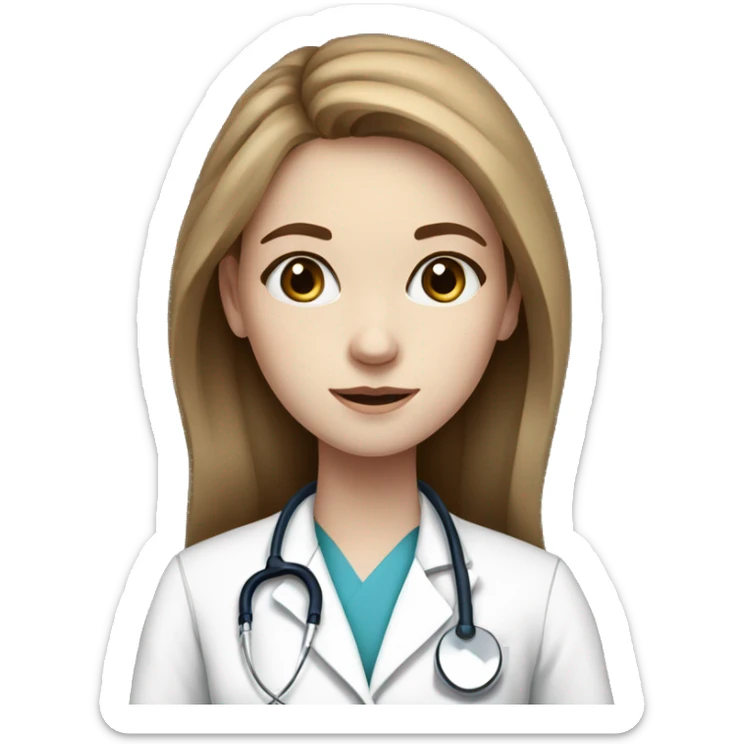 young pale white girl with long brown hair with blue eyes  working as a doctor sticker