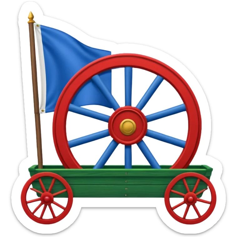 Un drapeau avec la moitié de bleu et l’autre de vert avec une roue de roulotte rouge au centre assez grande sticker