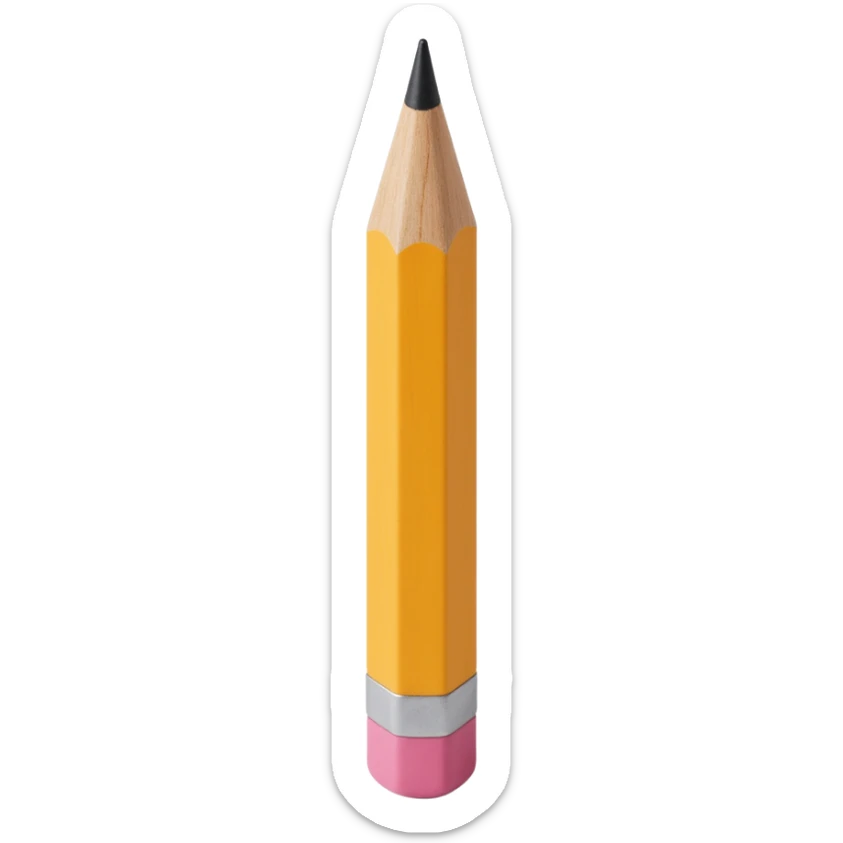 wooden pencil with pink eraser, realistic texture, skeuomorphism icon style sticker