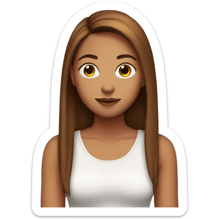 a young woman with straight hair that is tied back, exposing her face.her hair color is chestnut brown sticker