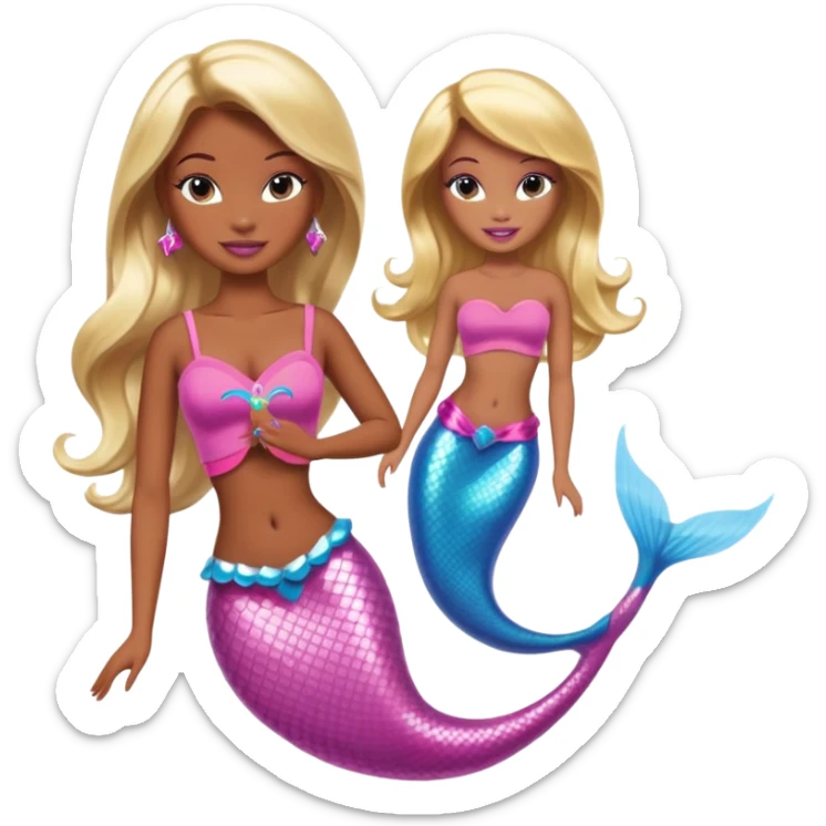 Brown skin blonde hair barbie mermaid with pink dolphin  sticker