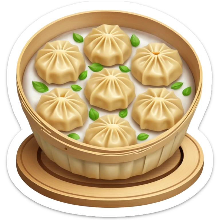 Chinese dumplings, steaming hot with pleated edges, traditional food, emoji style sticker