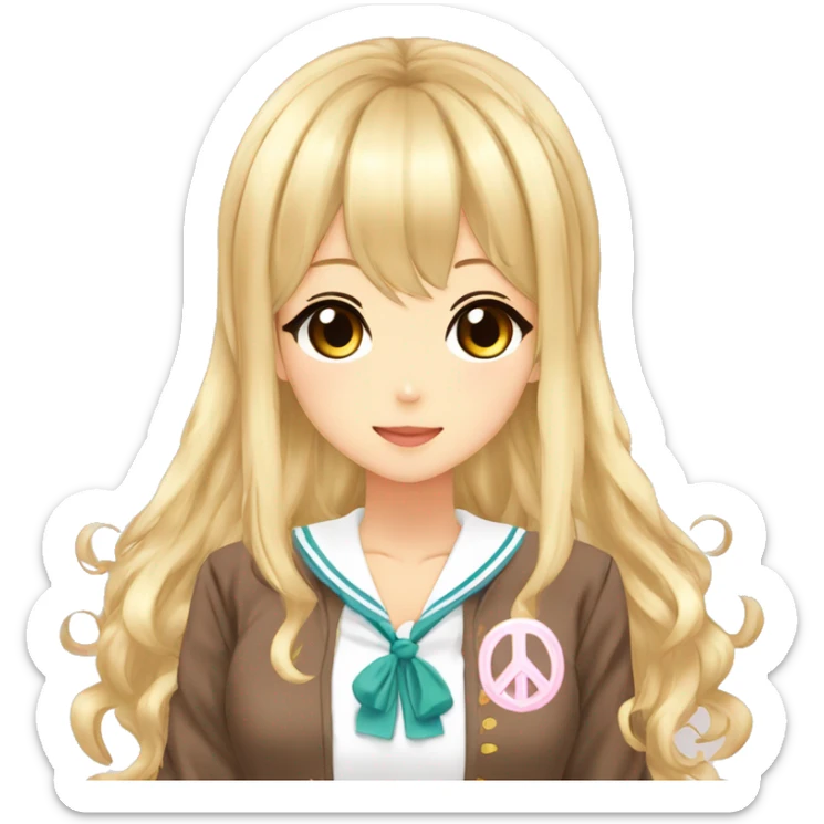 gyaru, kogal, kogyaru, school uniform, blonde hair, tan, tan skin, gyaru v, peace sign, v sign sticker