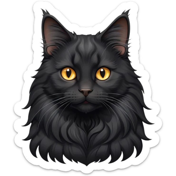 cinematic-black-maine-coon-cat-portrait-emoji,-head-tilted-playfully-and-inquisitively,-sleek--black-fur,-simplified-yet-adorable-features,-highly-detailed,-glowing-with-a-warm,-friendly-glow  sticker
