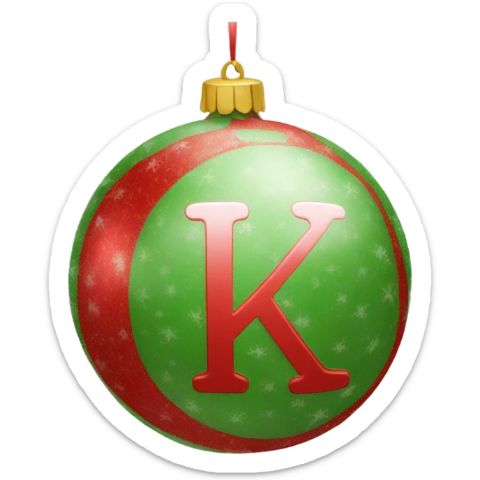 A hanging Christmas ball with the letter K in the middle of it sticker