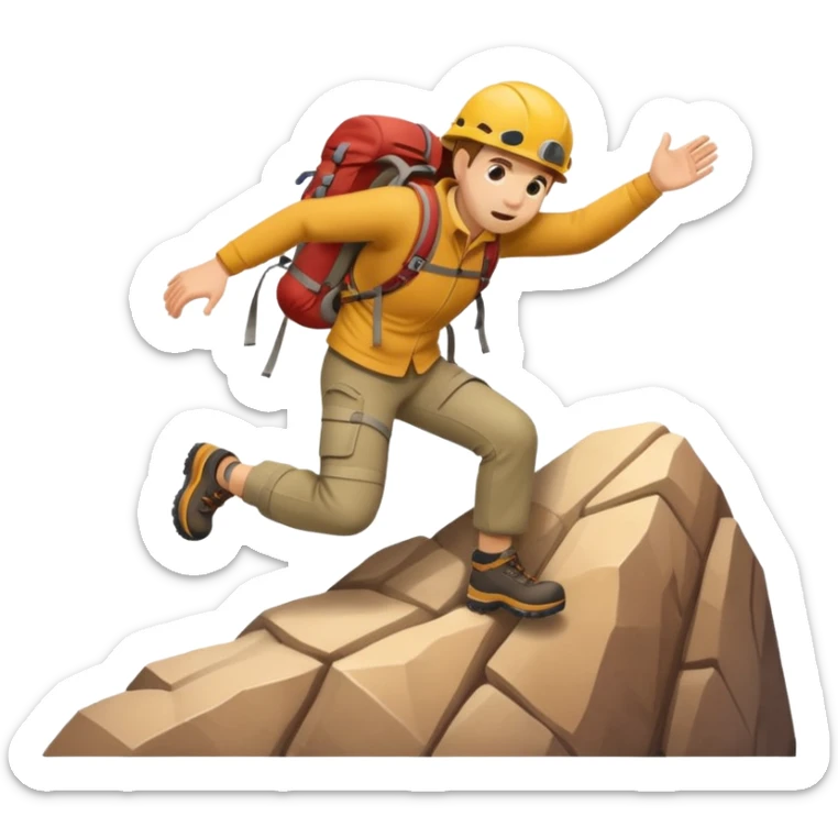 apple style emoji of a man slipping and falling off a mountain sticker