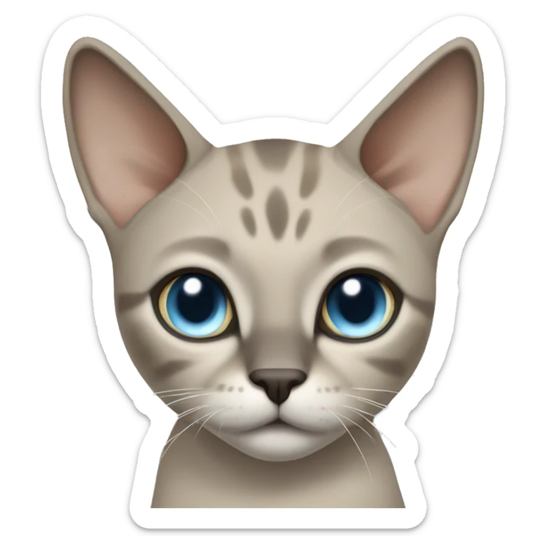 Thai breed adult cat with a light cream-brown body, dark gray nose and face, ears, and paws. sharp ears, and striking light blue eyes  sticker