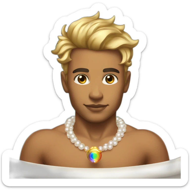 posh-muscle-boy-with-pearl-necklace-and-rainbow-unicorn-hair-in-golden-bathtub sticker