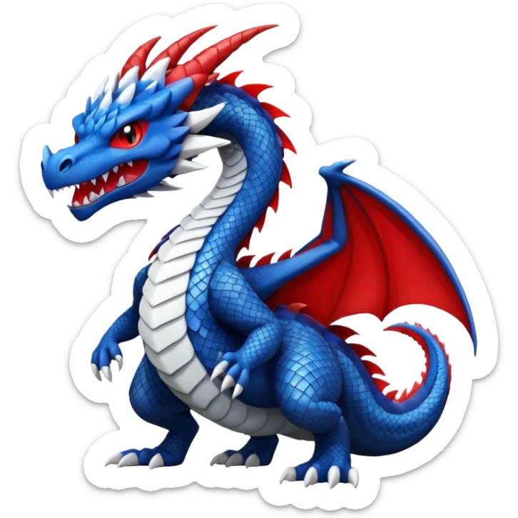 Edgy cool black and white and red and blue Fakémon-Pokémon-dragon sticker