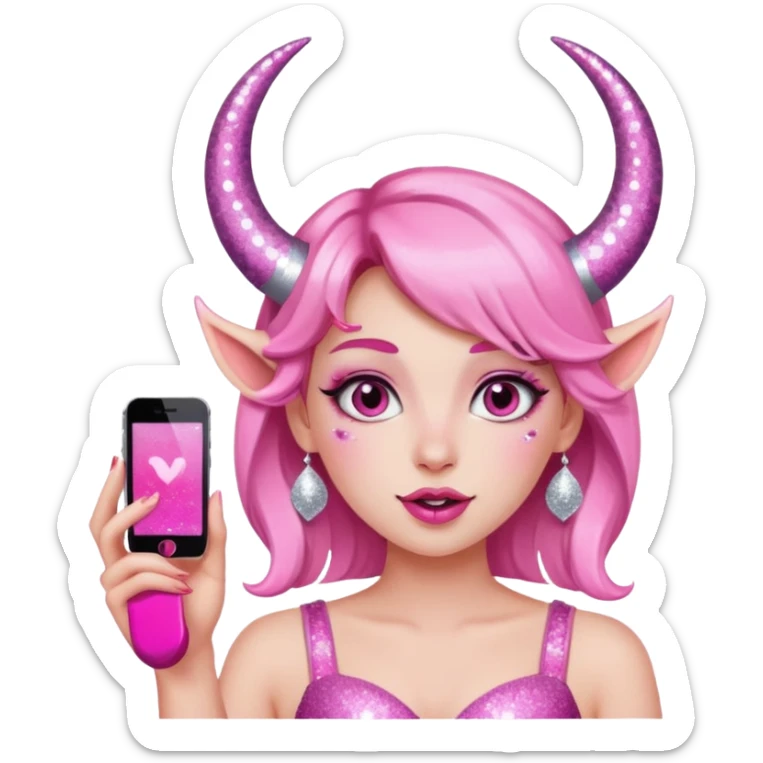 glitter pink girl naughty selfie glitter pink horns sticker