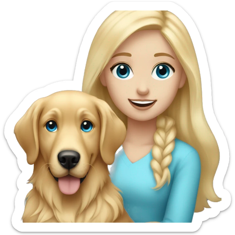 Blonde hair blue eyed girl with a golden retriever  sticker