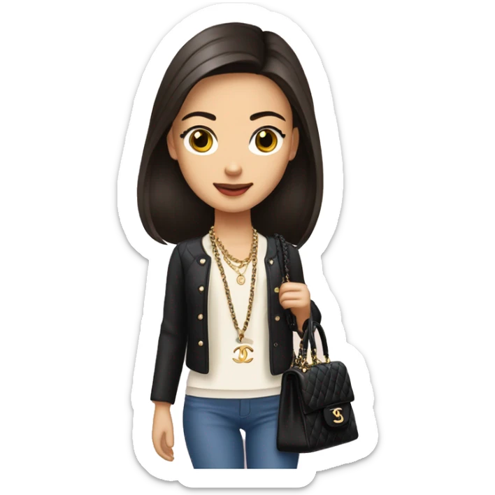 Brunette Chanel Asian Girl with Birkin bag and Chanel necklace sticker