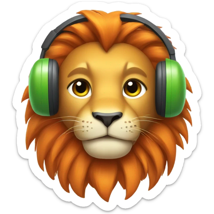 Cute Lion wearing helmet and headset as call center in orange and green theme sticker
