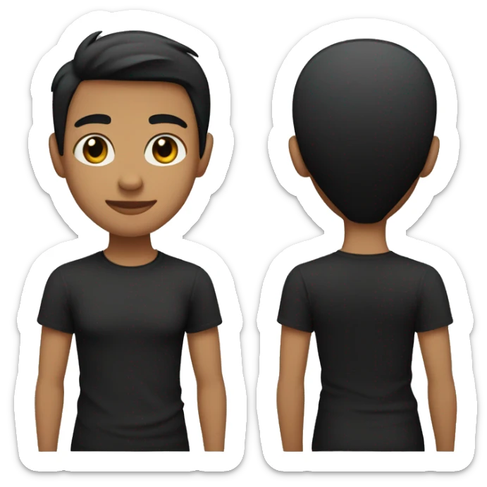 Create an emoji of a non gendered person with short black hair, medium skin tone, wearing a black t-shirt, arms crossed, and a neutral standing position sticker