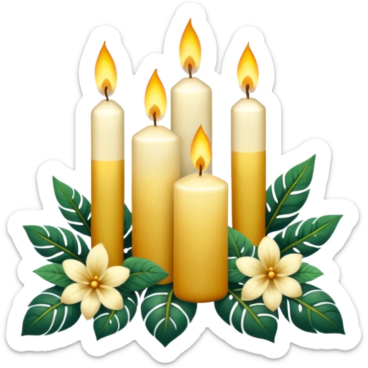 Aesthetic scenic romantic vintage styled beautiful gorgeous holy divine spiritual pretty elegant sparkly shiny scene of Candles, flowers, plants leaves, scenic aesthetic scenery sticker