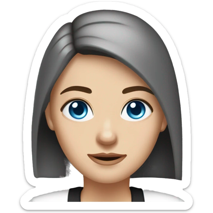 Slavic woman with blue eyes, eyes look up, fair skin, straight gradient medium length hair, eyes makeup, dressed in white T-shirt and office black jacket, one side of hair is tucked behind the ear. sticker