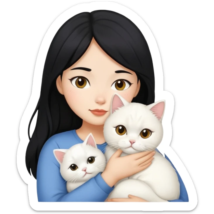 Black hair filipina girl snuggling with white Persian cat sticker