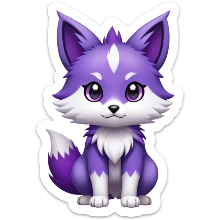  High quality Cute Cool Kawaii edgy Chibi Fur-Sona Purple fur, white belly, white tail-tip, black legs, Fakemon-creature-animal-vernid-hybrid Full Body, facial markings sticker