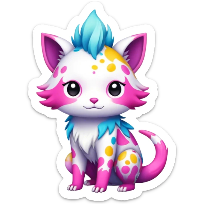 an edgy cute kawaii vernid-fionbri with colorful splash patterns full body sticker