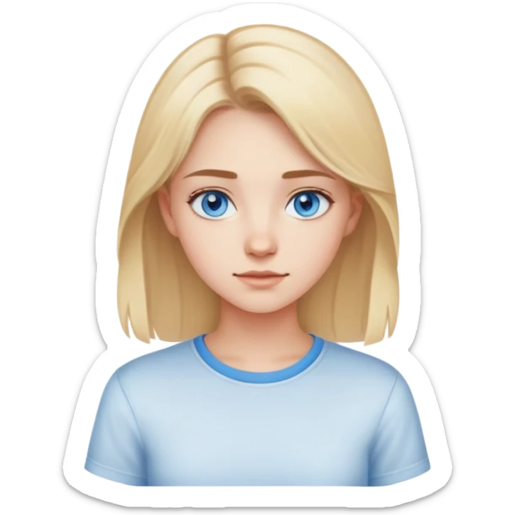 light gentle 20 year old girl in a shirt, light hair, blue eyes sticker