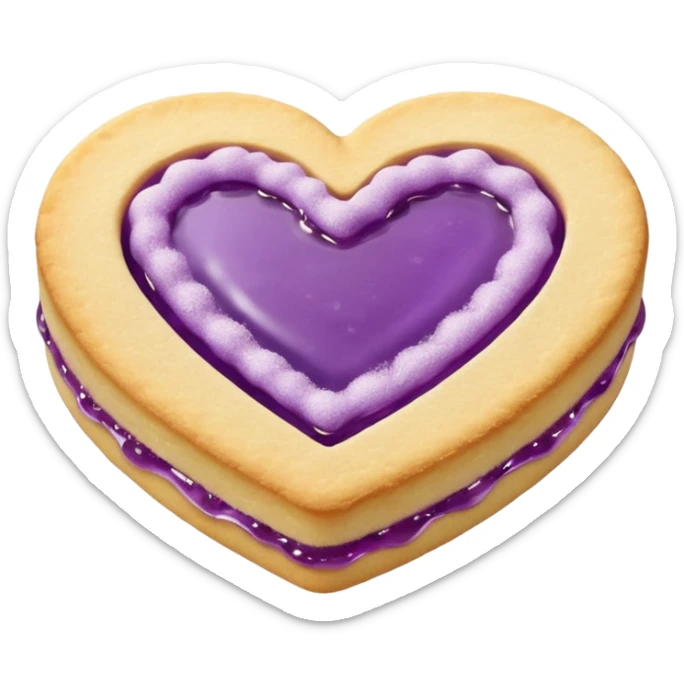 Realistic shortbread cookie in the shape of a heart with Pale Purple color jelly middle filling and sprinkled powder sugar on top. sticker