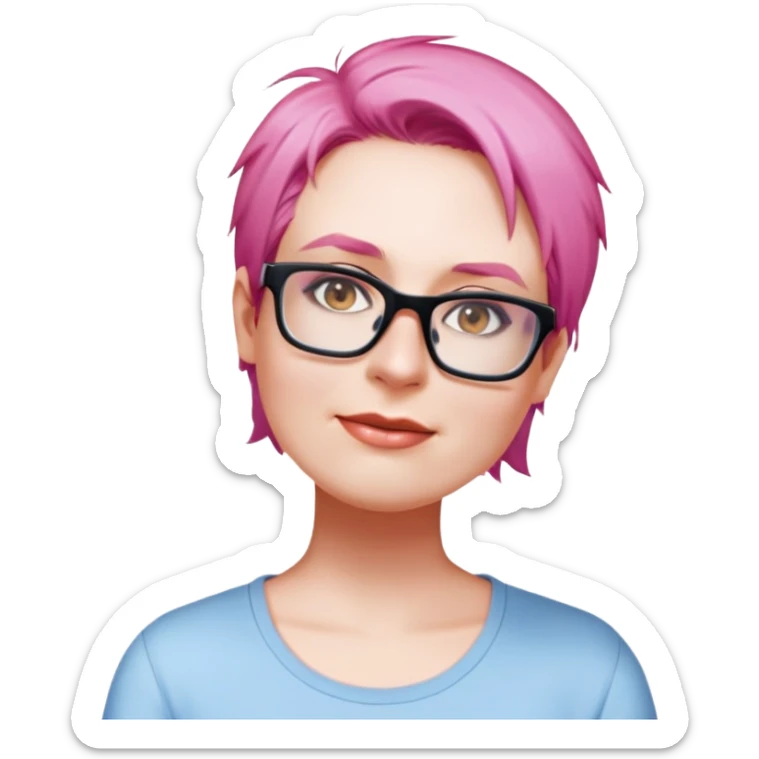 female, light blue shirt, short light-brown hair sticker