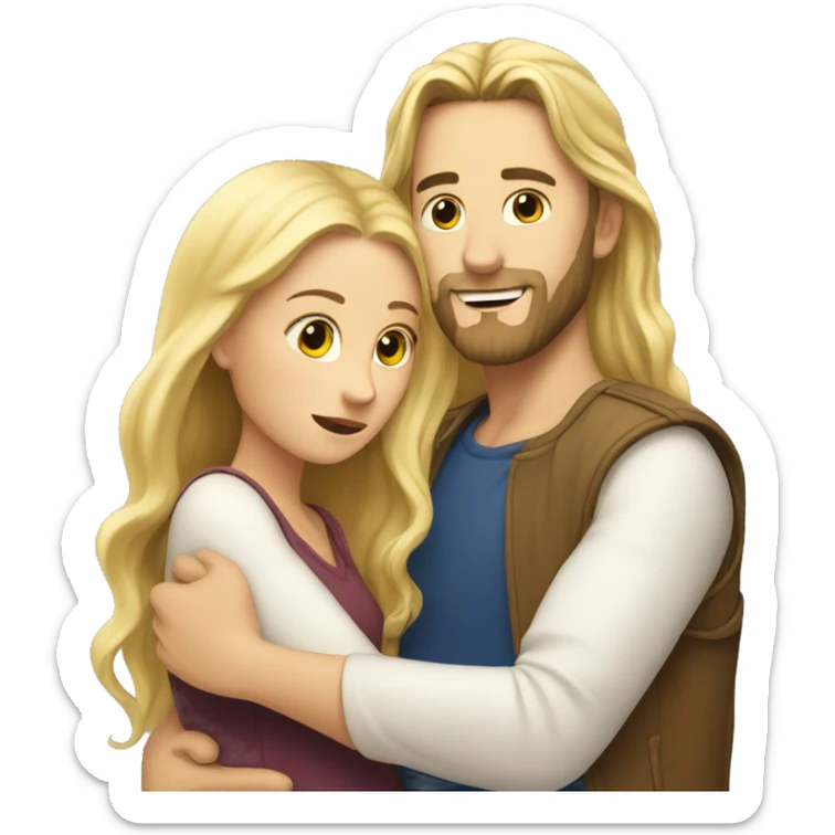 blonde woman, long hair, huging a blonde man with beard, he also has long hair sticker