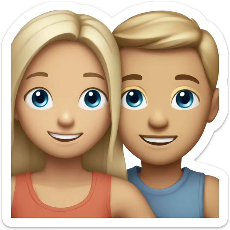 blue eyed smiling girl with boy hugging her from behind sticker
