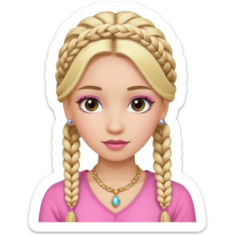 fancy blonde hair girl with braids pink outfit makeup and jewellery sticker