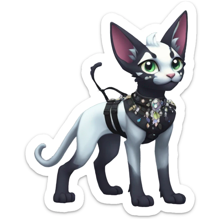 cool punk kawaii anime edgy distinguished pretty elegant beautiful fantasy black ethereal fantasy nargacuga-Noivern-sphynx-Quiana-Fakemon collar harness jewels full body sticker