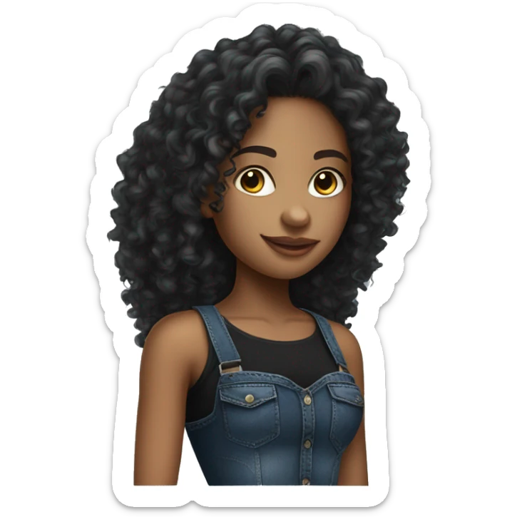 Realistic pretty brazilian young women with long curly hair with black crop top and very baggy jeans  sticker