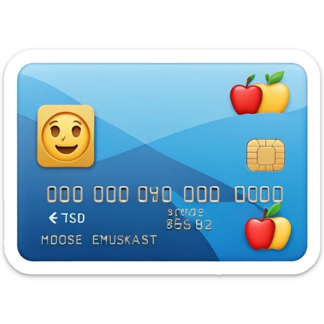 Apple style emoji of a credit card with a check mark, minimalistic, clean design, flat colors sticker