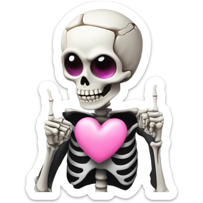Cute skeleton w pink bow on head and pink heart eyes giving middle finger sticker